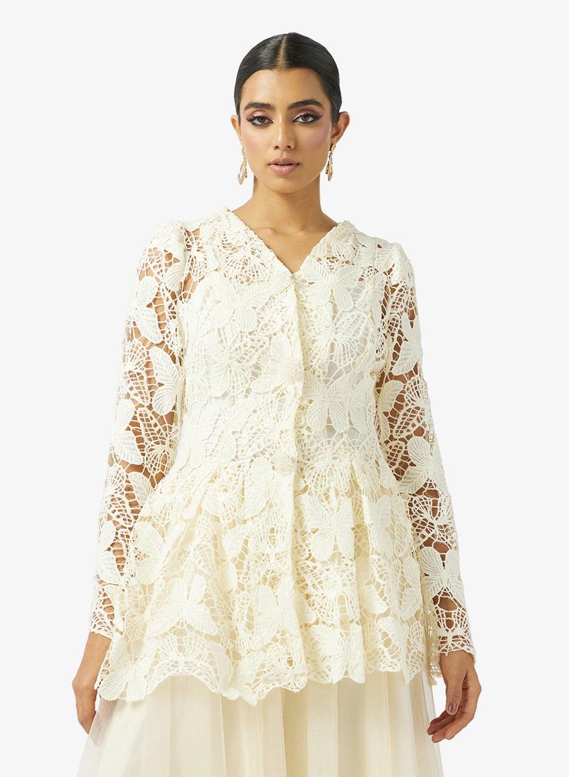 Khizana Lace Peplum Top & Skirt Set - Image 3